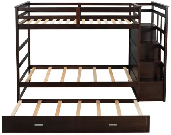 Solid Wood Bunk Bed, Hardwood Twin Over Twin Bunk Bed With Trundle And Staircase