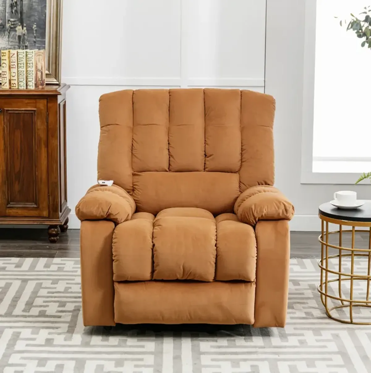 Electric Power Lift Massage Recliner - Light Brown