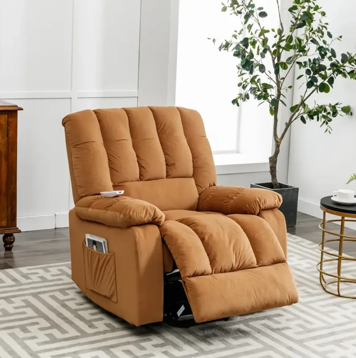 Electric Power Lift Massage Recliner - Light Brown