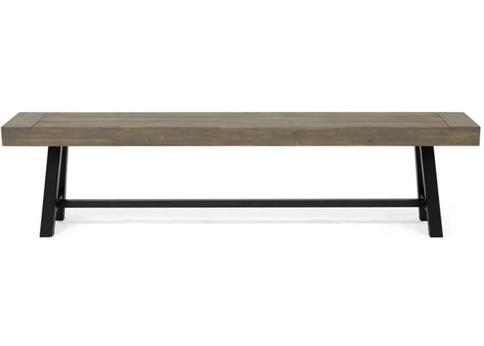 Leslee Outdoor Dining Bench, 74 Inch, Black Trestle Legs, Gray Wood - Benzara