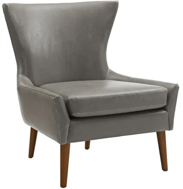 Modway Keen Mid-Century Modern Faux Leather Upholstered Wingback Accent Lounge Arm Chair In Gray