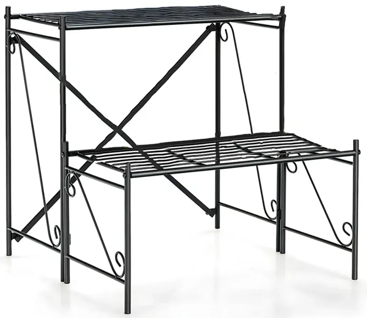 2-Tier Stair Style Metal Plant Stand for Indoor and Outdoor-Black