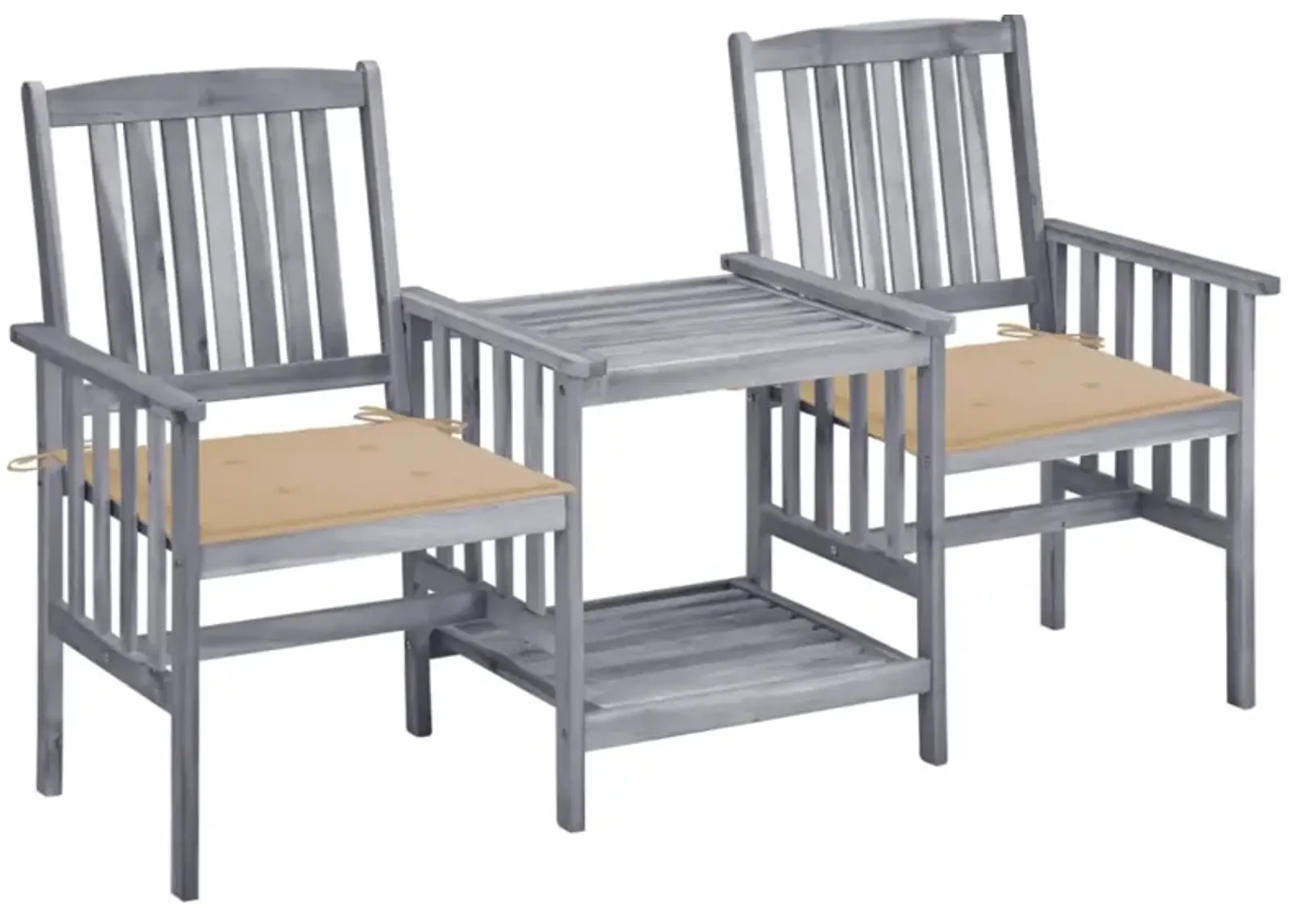 vidaXL Patio Chairs with Tea Table and Cushions Solid Acacia Wood