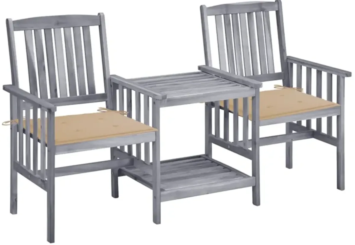 vidaXL Patio Chairs with Tea Table and Cushions Solid Acacia Wood