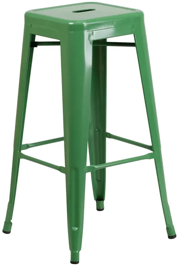 Flash Furniture Commercial Grade 30" High Backless Green Metal Indoor-Outdoor Barstool with Square Seat