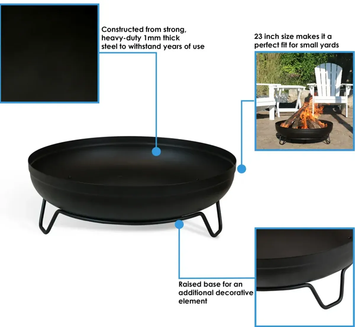 Sunnydaze 23 in Steel Wood-Burning Fire Pit Bowl with Stand - Black