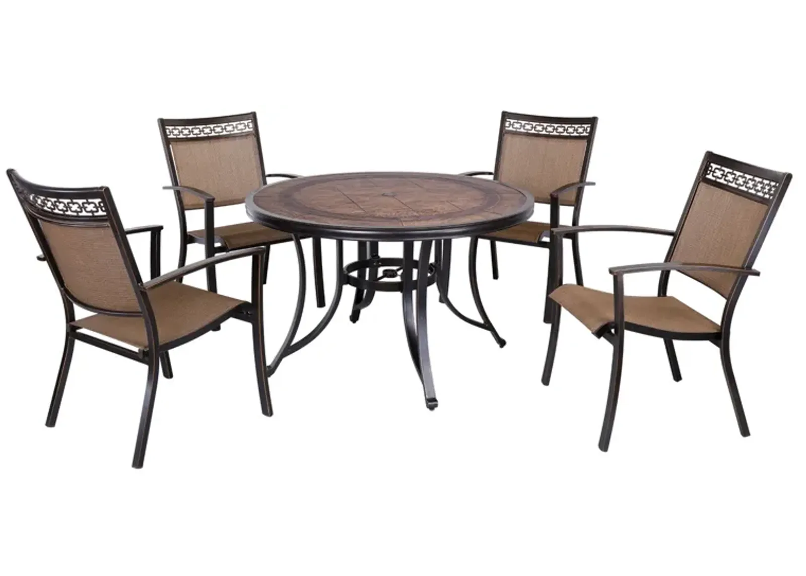 MONDAWE 5 Piece Dark Gold Cast Aluminum Round 28 in. H Outdoor Dining Table and Sets of 4 Chairs