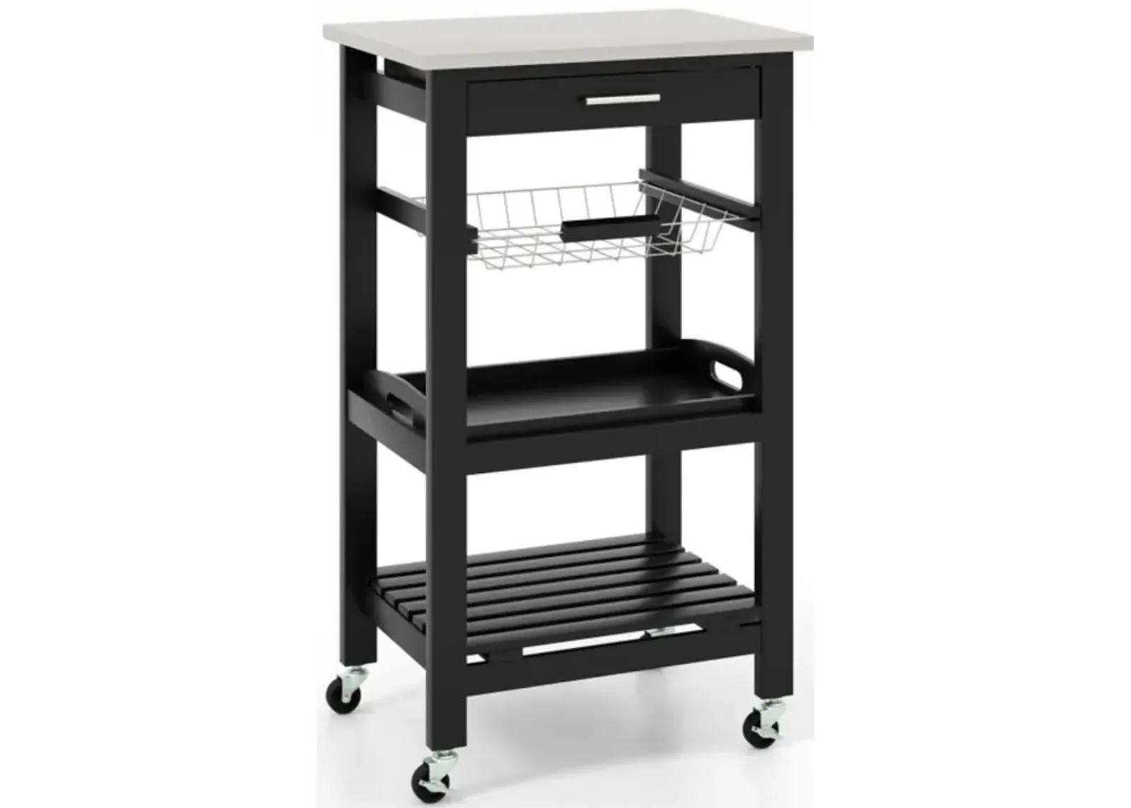 Hivvago Kitchen Island Cart with Stainless Steel Tabletop and Basket