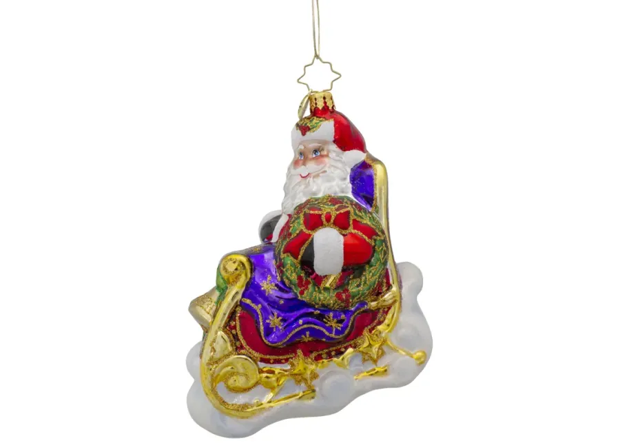 Christopher Radko Ringing While He's Singing Santa Glass Christmas Ornament 1020845