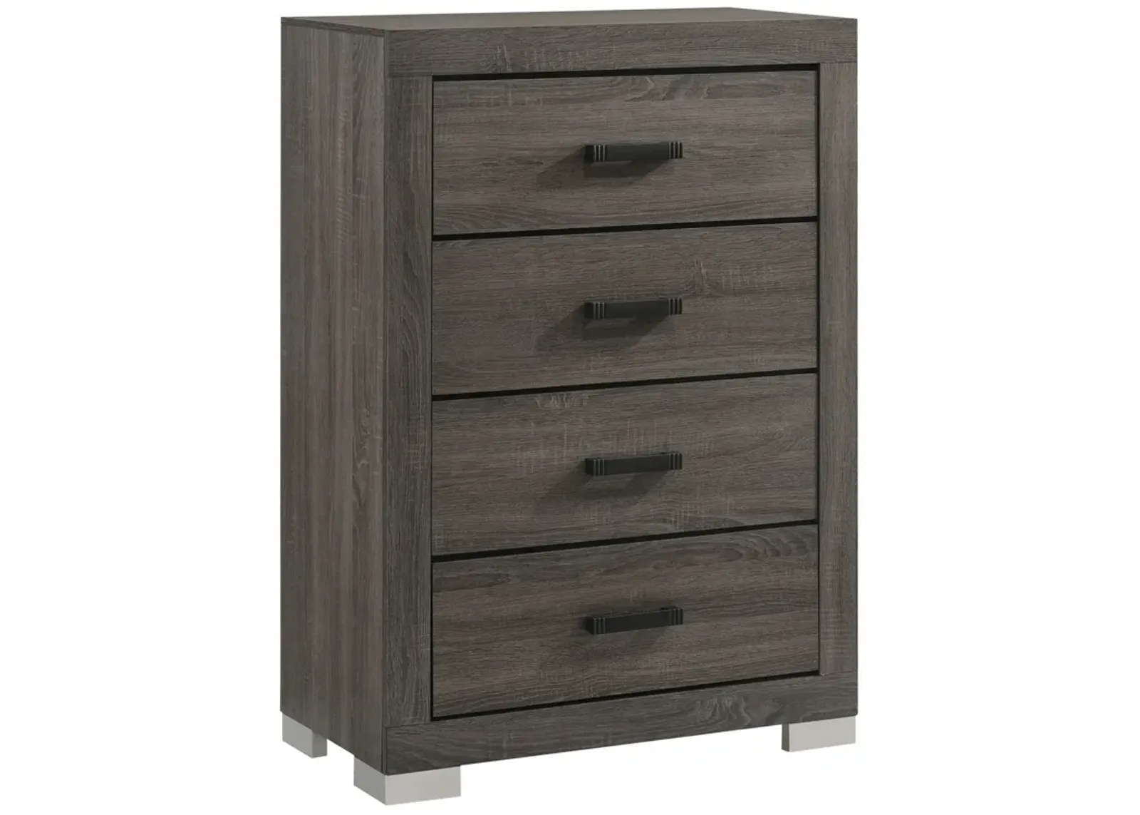 Lola 46 Inch Tall Dresser Chest, 4 Drawers, Metal Bar Handles, Dark Gray