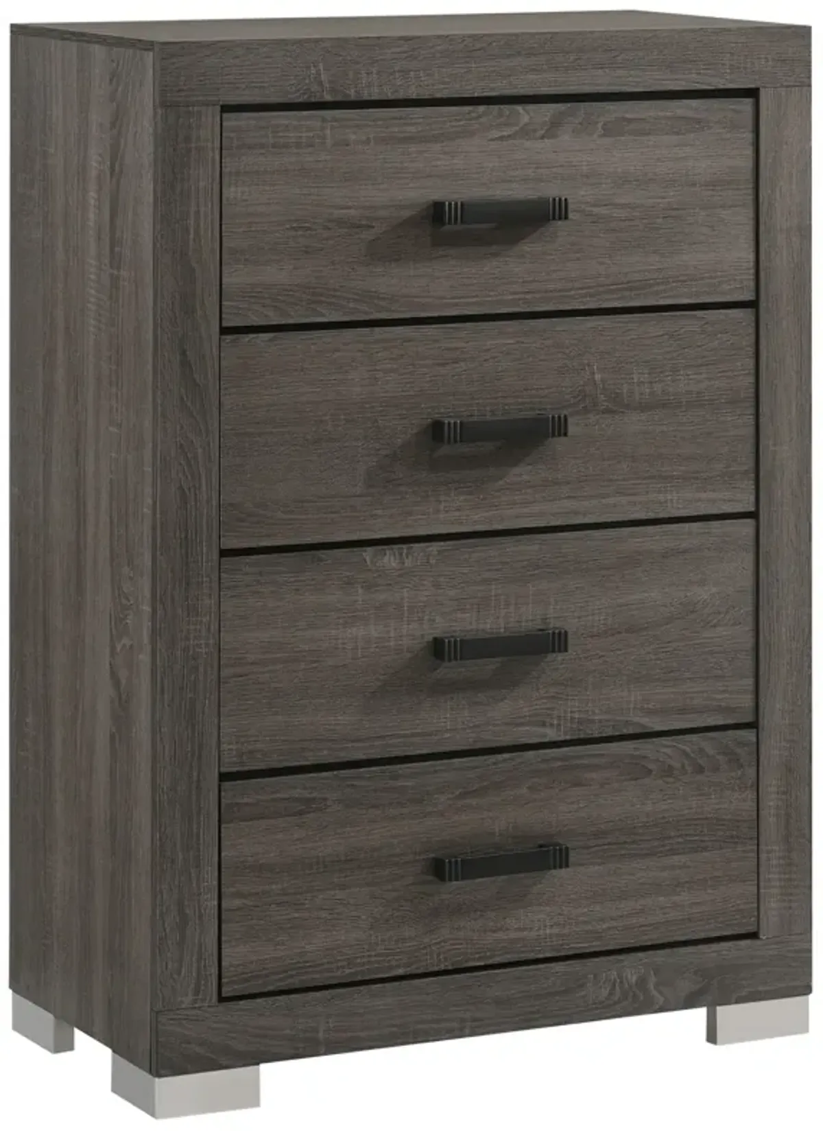 Lola 46 Inch Tall Dresser Chest, 4 Drawers, Metal Bar Handles, Dark Gray