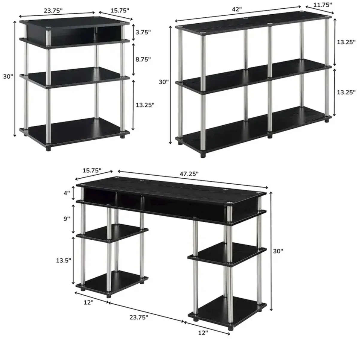 Convenience Concepts Designs2Go No Tools Desk, Printer Stand, and Console Table Set