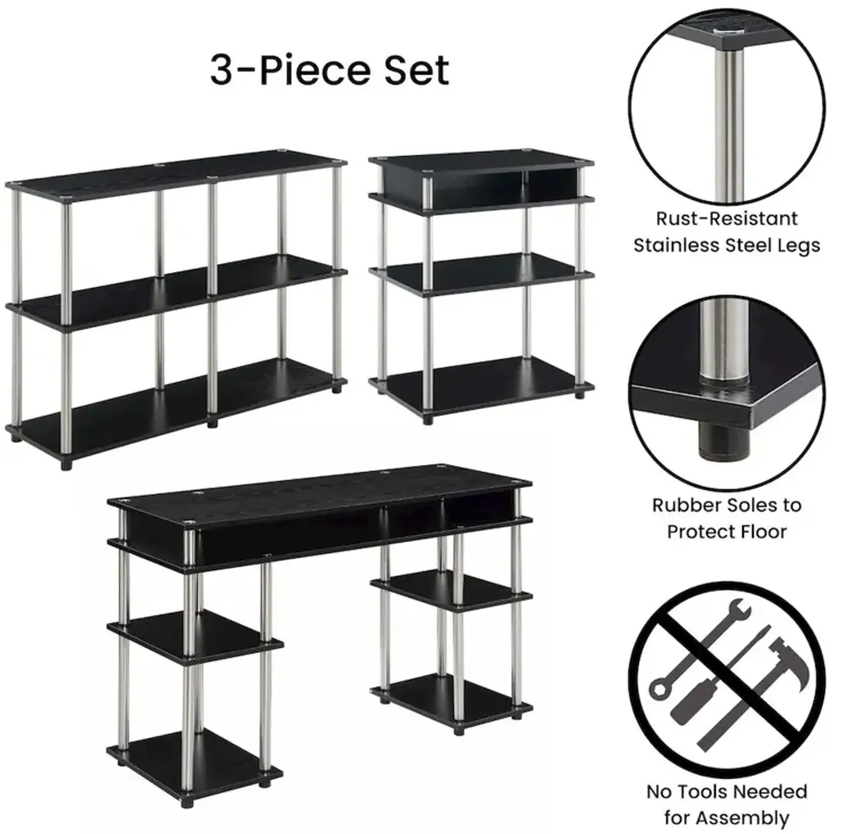 Convenience Concepts Designs2Go No Tools Desk, Printer Stand, and Console Table Set