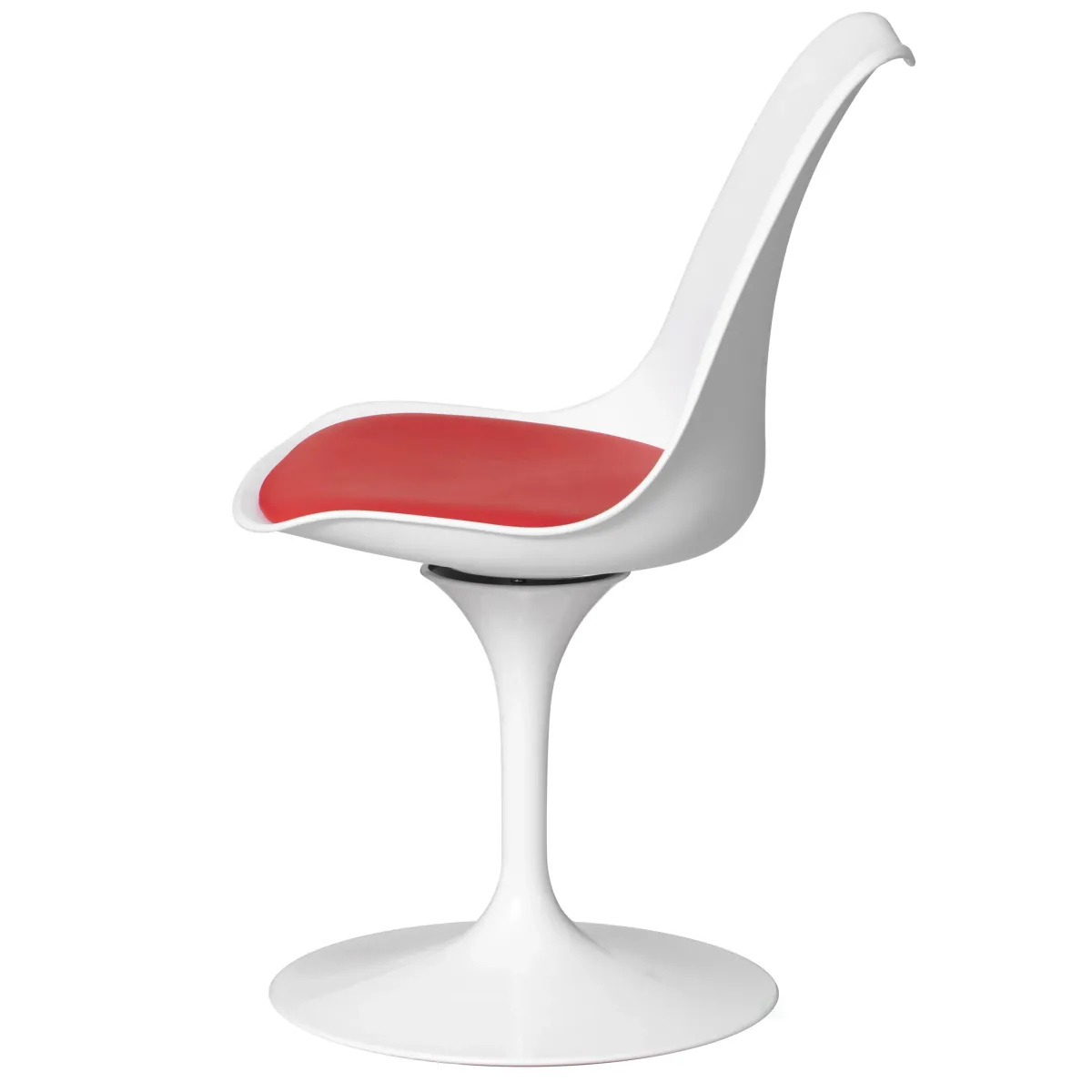 Mid-Century Modern White Tulip Side Chair with Red Cushioned Seat - Stylish and Comfortable Polypropylene Swivel Accent Chair for Home Office, Living Room or Kitchen Bar