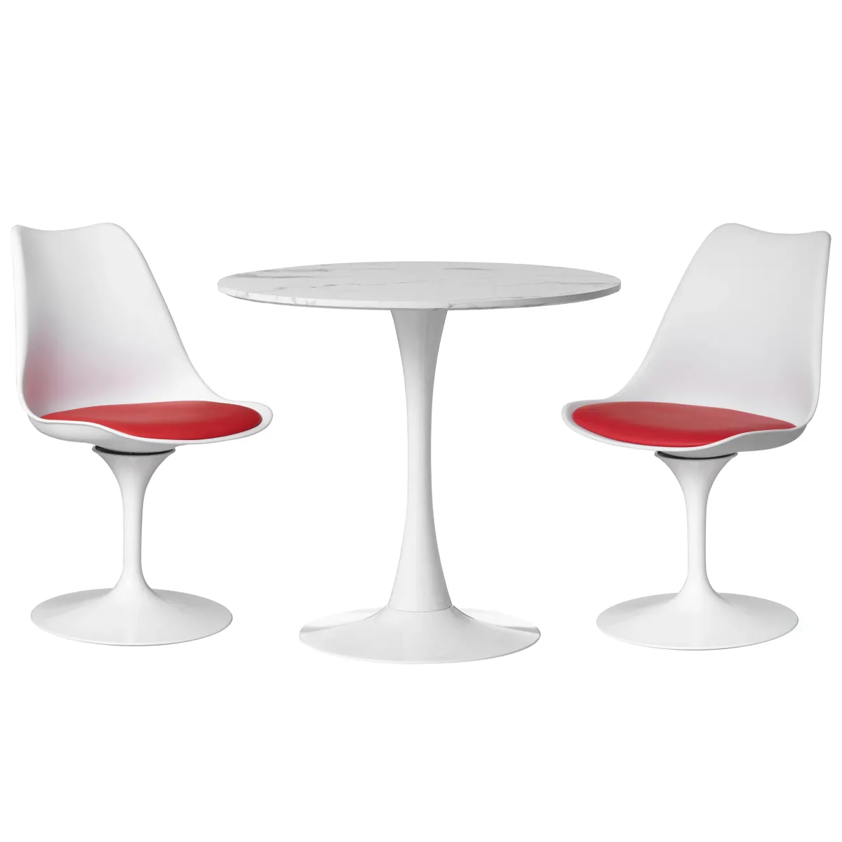 Mid-Century Modern White Tulip Side Chair with Red Cushioned Seat - Stylish and Comfortable Polypropylene Swivel Accent Chair for Home Office, Living Room or Kitchen Bar