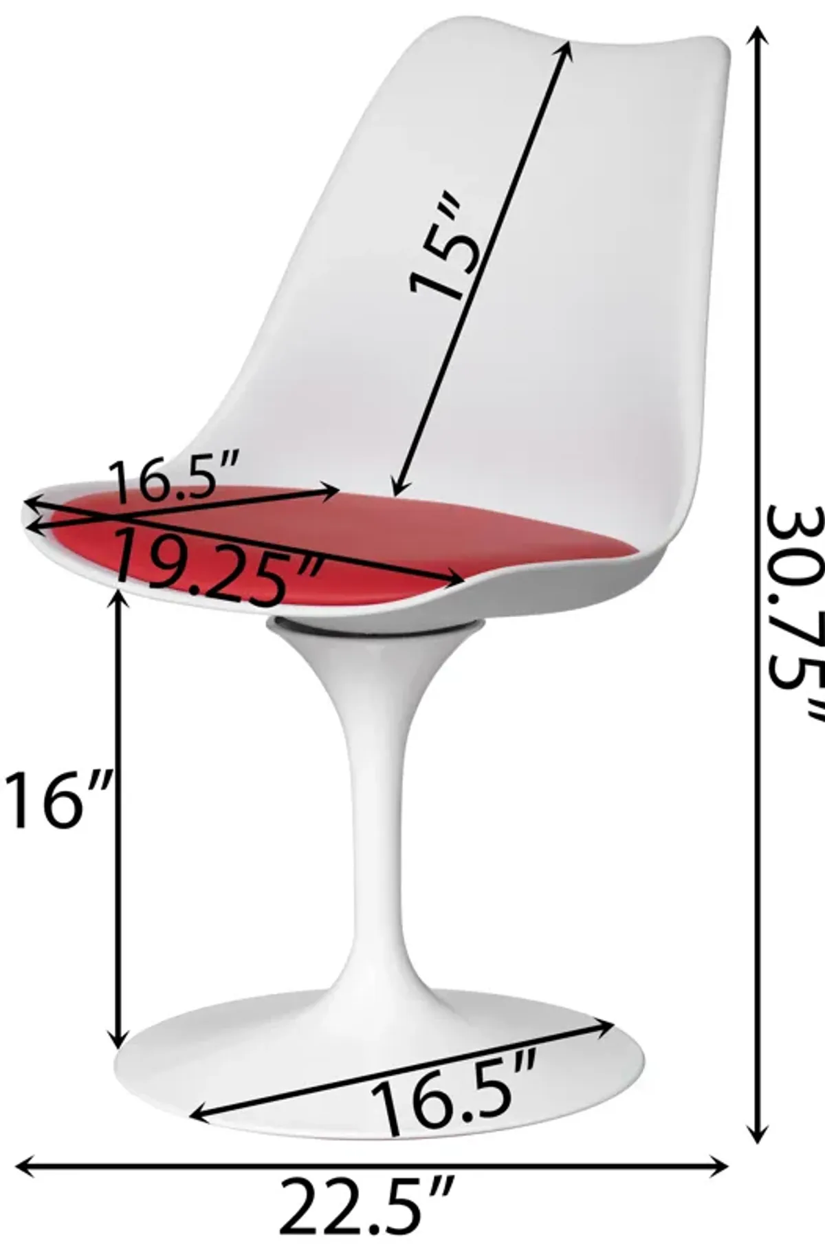 Mid-Century Modern White Tulip Side Chair with Red Cushioned Seat - Stylish and Comfortable Polypropylene Swivel Accent Chair for Home Office, Living Room or Kitchen Bar