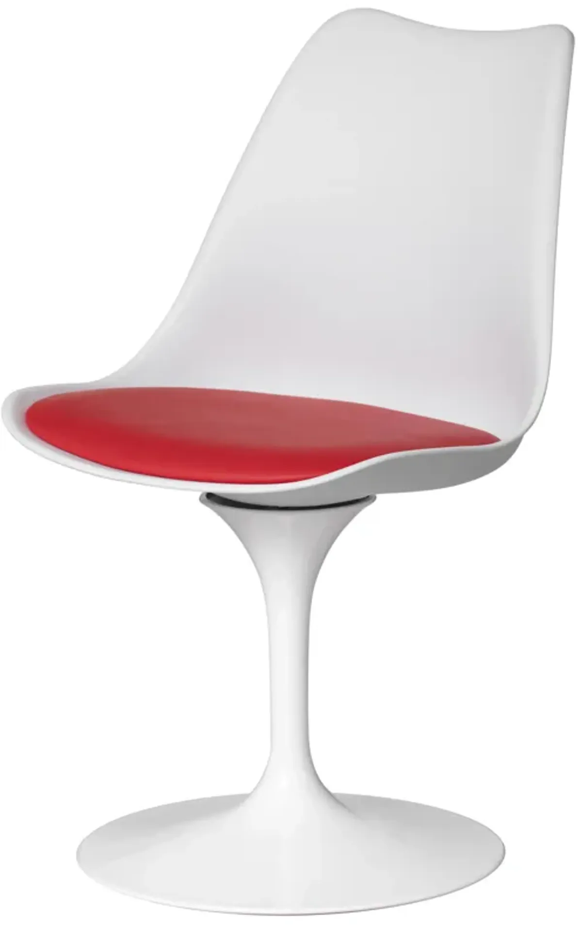 Mid-Century Modern White Tulip Side Chair with Red Cushioned Seat - Stylish and Comfortable Polypropylene Swivel Accent Chair for Home Office, Living Room or Kitchen Bar