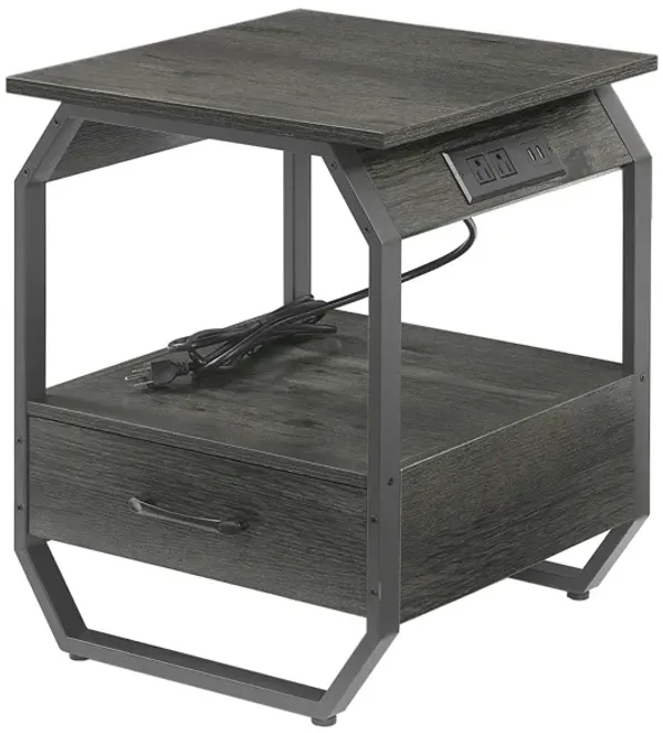 End table Side table with Charging Station,sofa side table with drawers, bedside table for bedroom