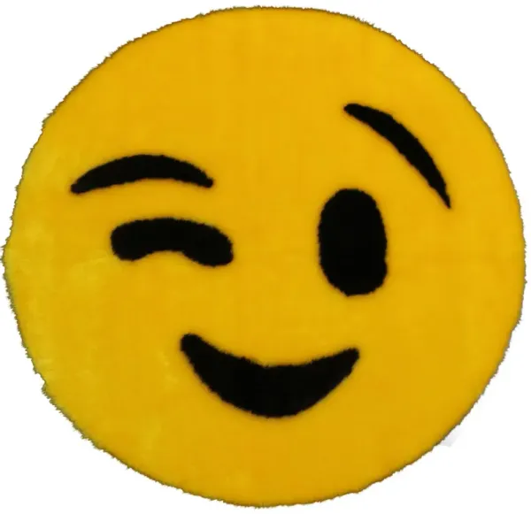 Walk on Me Emoji Faux Fur Soft and Cute 26 in. Wink Area Rug Made in France