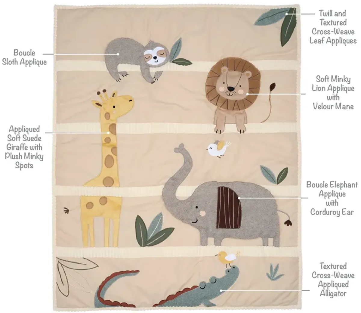 Lambs & Ivy Jungle Story 3-Piece Infant Safari Tan Baby Crib Bedding Set