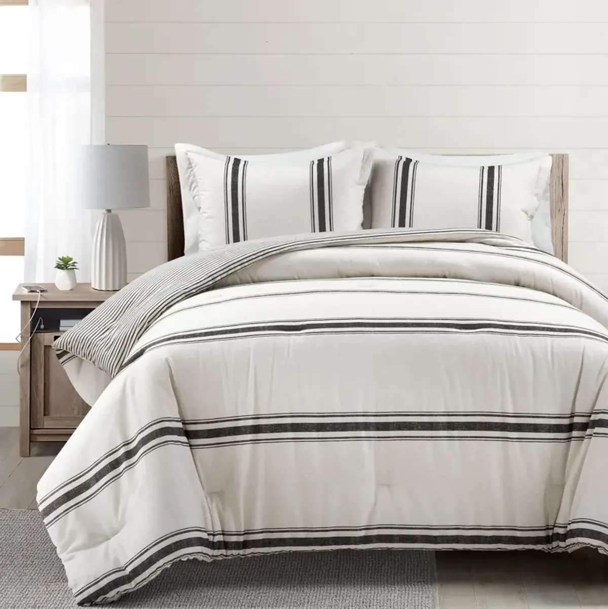 Farmhouse Stripe Reversible Cotton Comforter 2-Pc Set