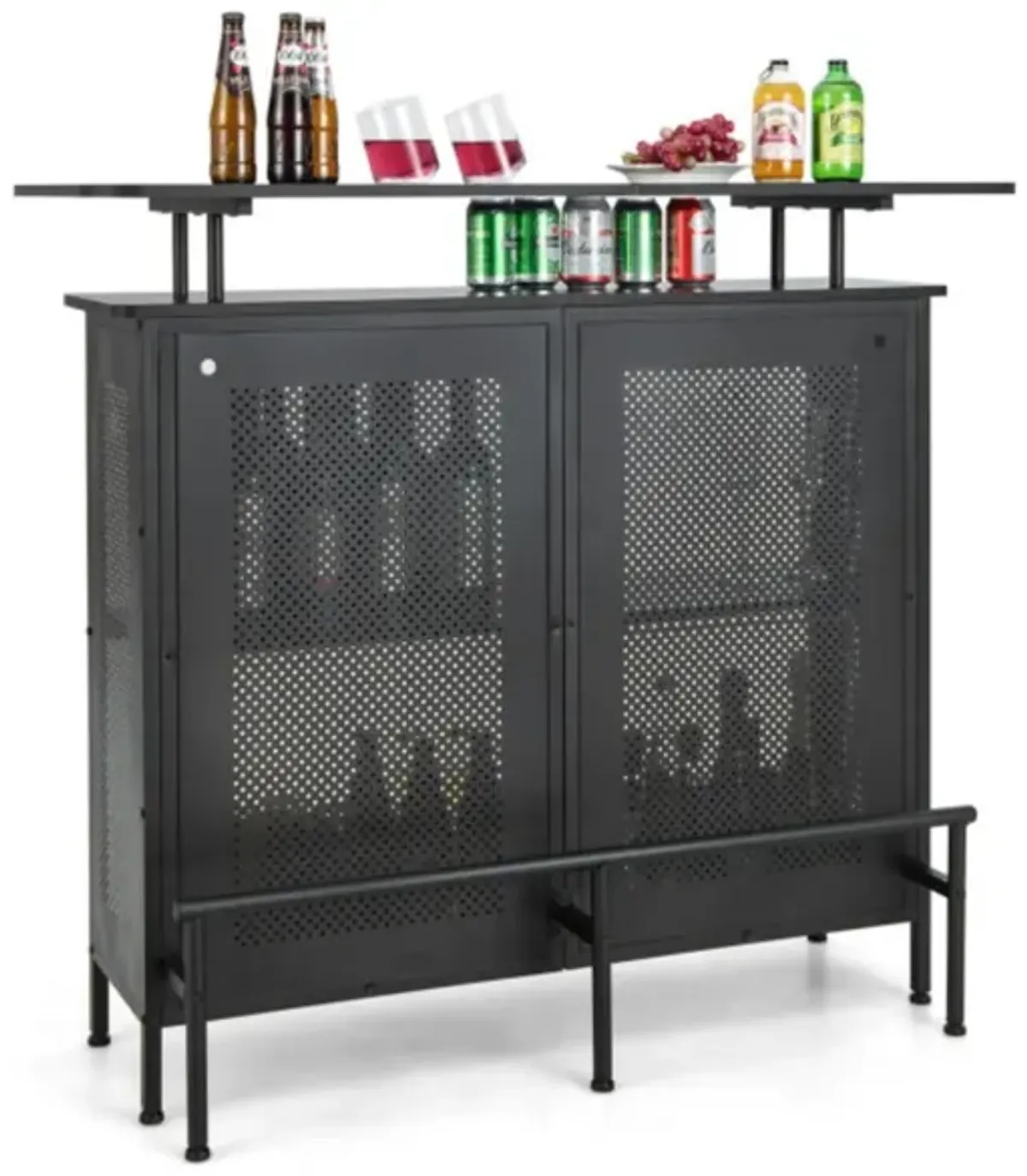 Hivvago 4-Tier Liquor Bar Table with 6 Glass Holders and Metal Footrest-Black