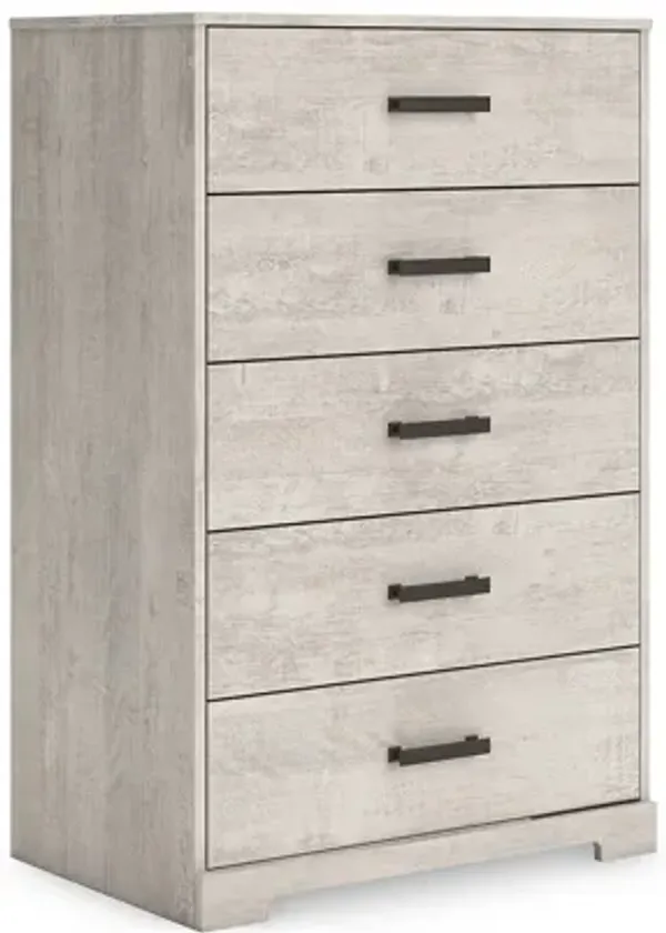 Shawn Tall Dresser Chest, 5 Drawers, Black Handles, Light Gray 46 Inch - Benzara