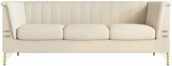 Beige 3-Seat Chenille Sofa with Bolster Armrest