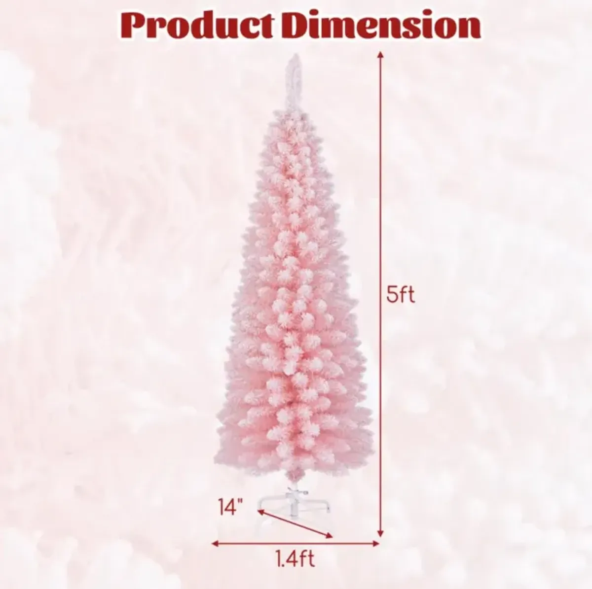 Hivvago Snow Flocked 5/6/7/8 FT Artificial Pink Xmas Tree with 328/460/635/1000 Branch Tips