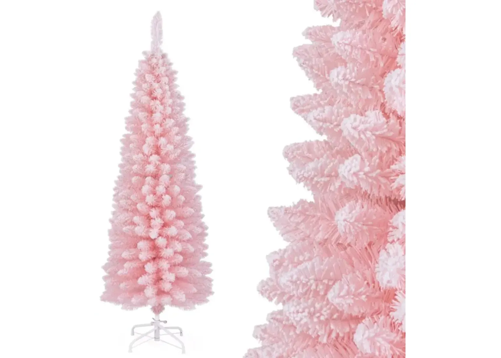 Hivvago Snow Flocked 5/6/7/8 FT Artificial Pink Xmas Tree with 328/460/635/1000 Branch Tips