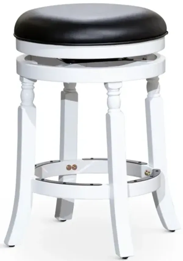 24" Counter Stool, White Finish, Black Leather Seat