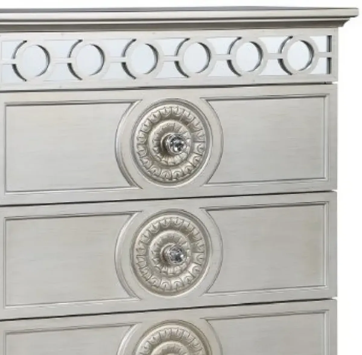 Nic 54 Inch Modern Tall Dresser Chest, 5 Drawers, Round Knobs, Silver-Benzara