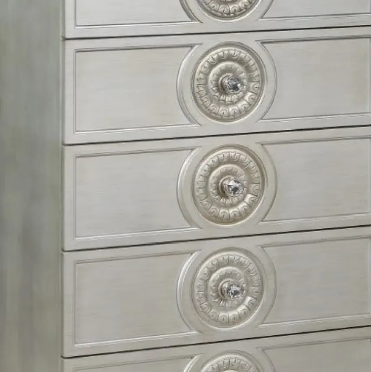 Nic 54 Inch Modern Tall Dresser Chest, 5 Drawers, Round Knobs, Silver-Benzara