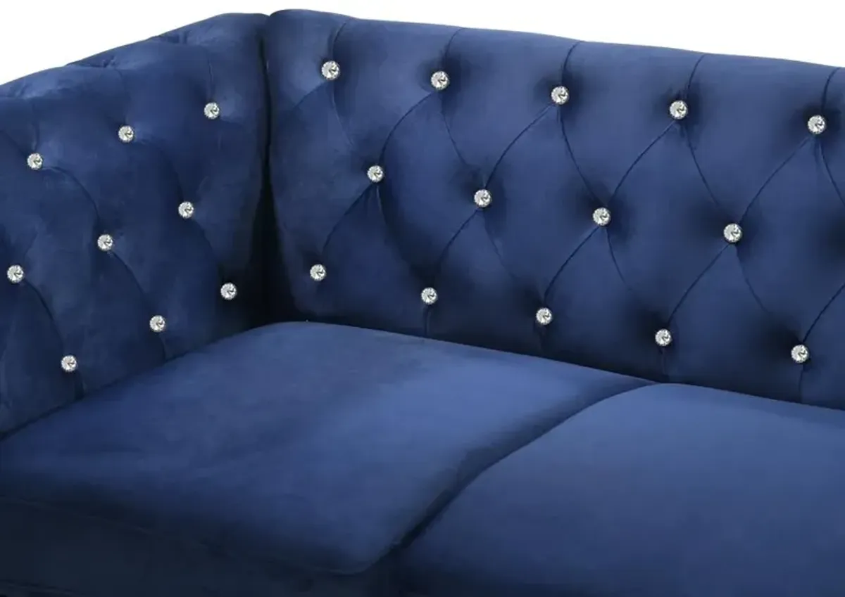 New Classic Furniture Furniture Emma Velvet Fabric Loveseat with Rolled Arms in Royal Blue