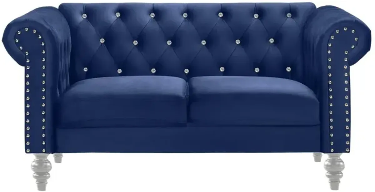 New Classic Furniture Furniture Emma Velvet Fabric Loveseat with Rolled Arms in Royal Blue