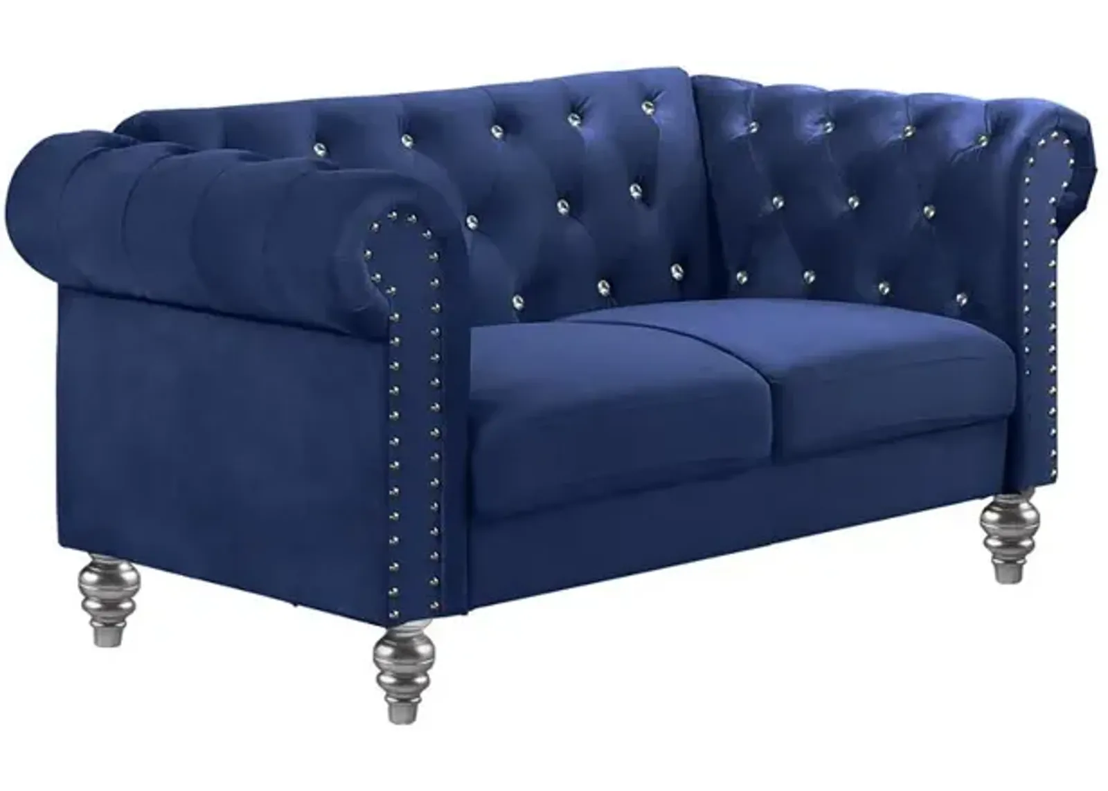 New Classic Furniture Furniture Emma Velvet Fabric Loveseat with Rolled Arms in Royal Blue