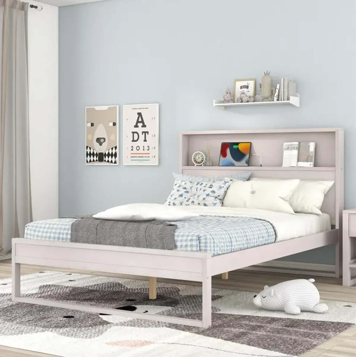 Platform Bed With Storage Headboard, Sockets And USB Ports, Full Size Platform Bed