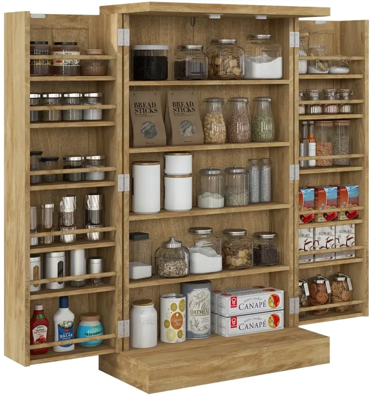 41" Rattan Kitchen Pantry Storage Cabinet with Spice Racks Natural