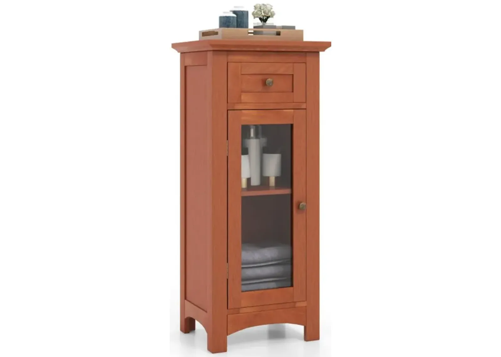 Hivvago Bathroom Freestanding Storage Cabinet with Single Glass Door