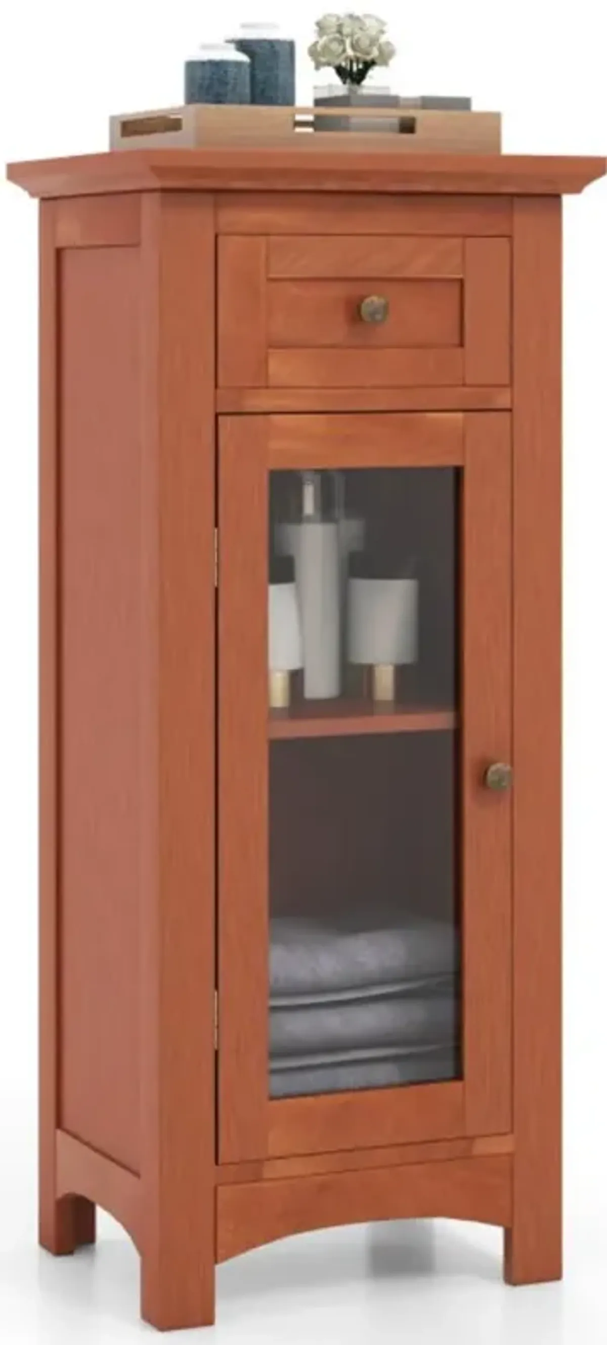 Hivvago Bathroom Freestanding Storage Cabinet with Single Glass Door