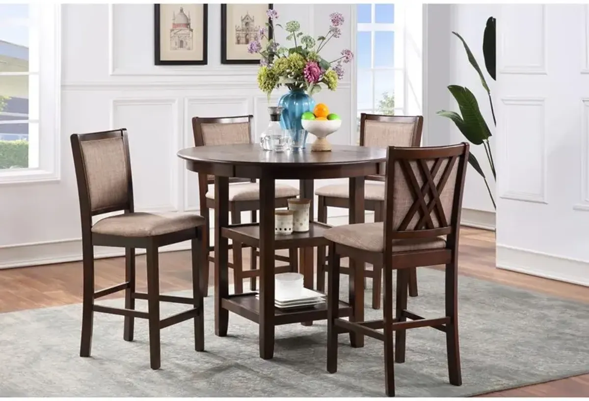 New Classic Furniture Amy 5-Piece Wood Round Counter Set with 4 Chairs in Cherry