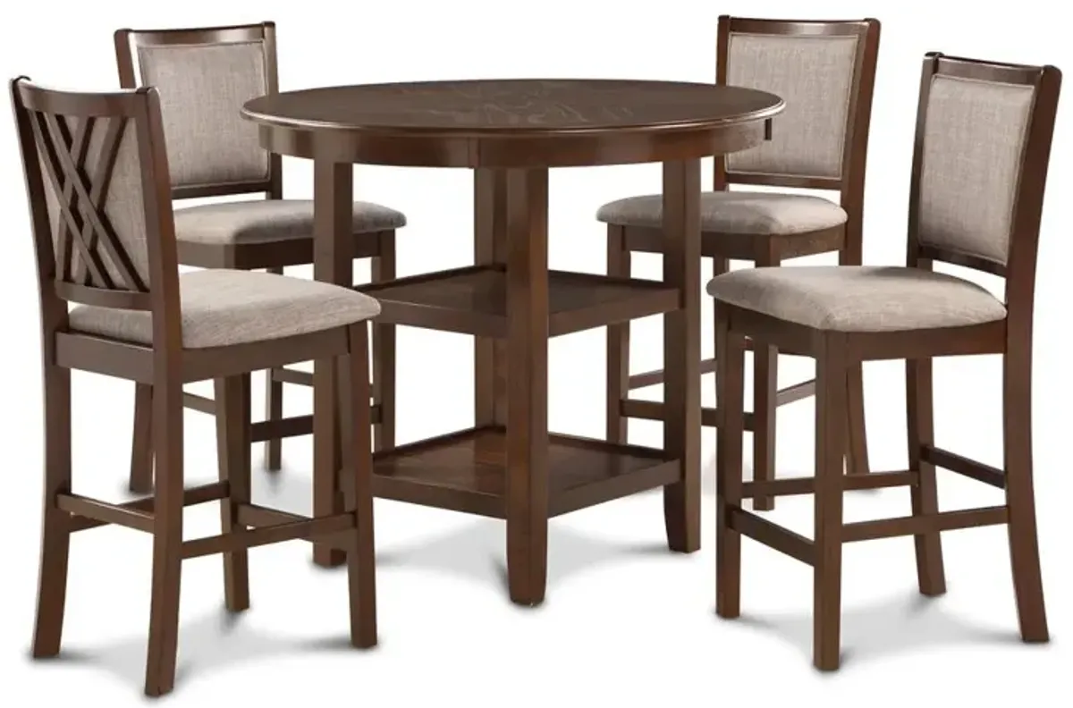 New Classic Furniture Amy 5-Piece Wood Round Counter Set with 4 Chairs in Cherry