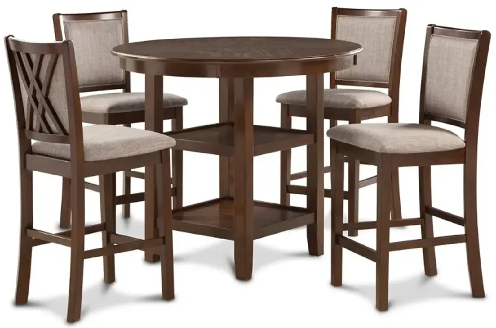 New Classic Furniture Amy 5-Piece Wood Round Counter Set with 4 Chairs in Cherry