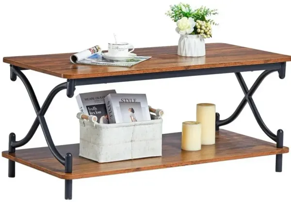 Faux Marble Coffee Table with Gold Metal Frame and Lower Storage Shelf