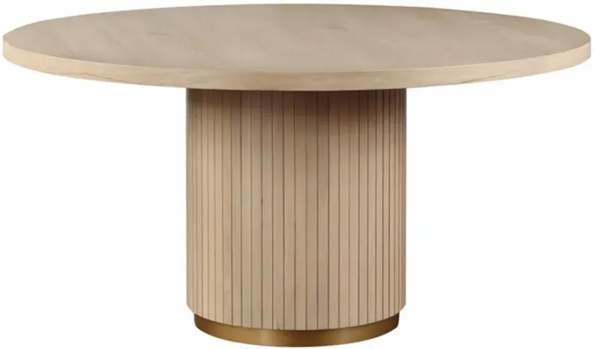 Emi 5 Piece Dining Table and Chairs Set, Round, Pedestal Base, Oak Brown - Benzara