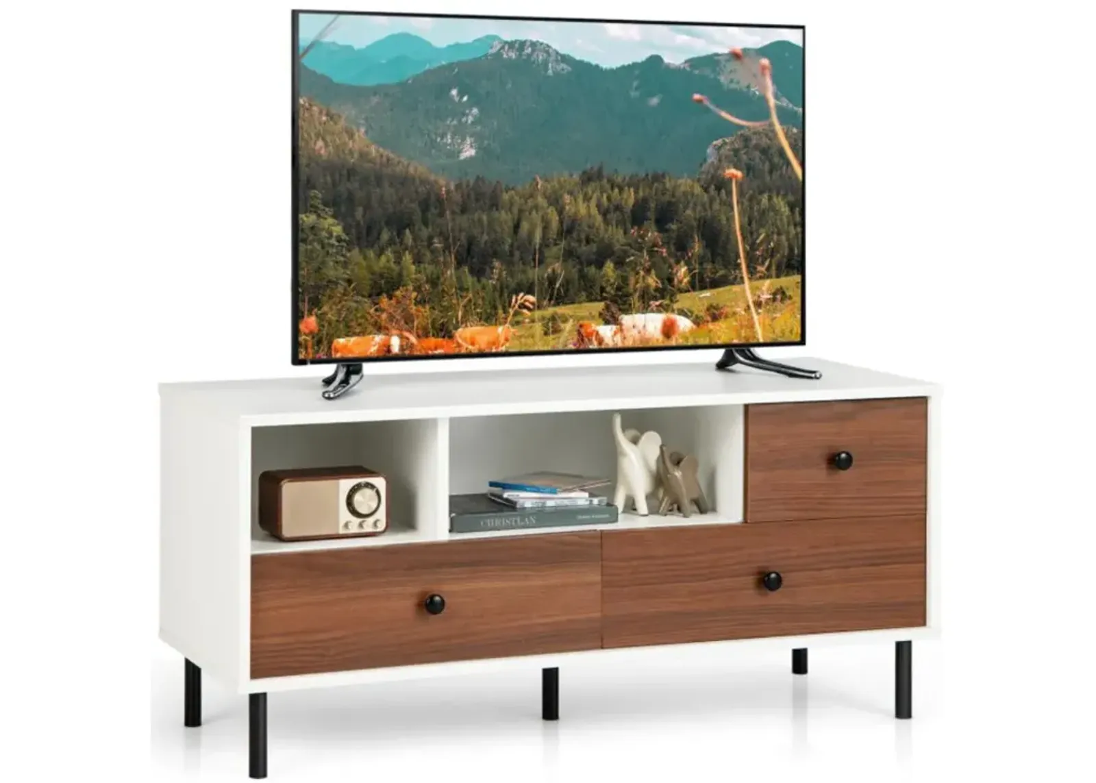 Hivvago Mid-Century TV Stand for 50-inch TVs with 2 Cubbies and 3 Drawers