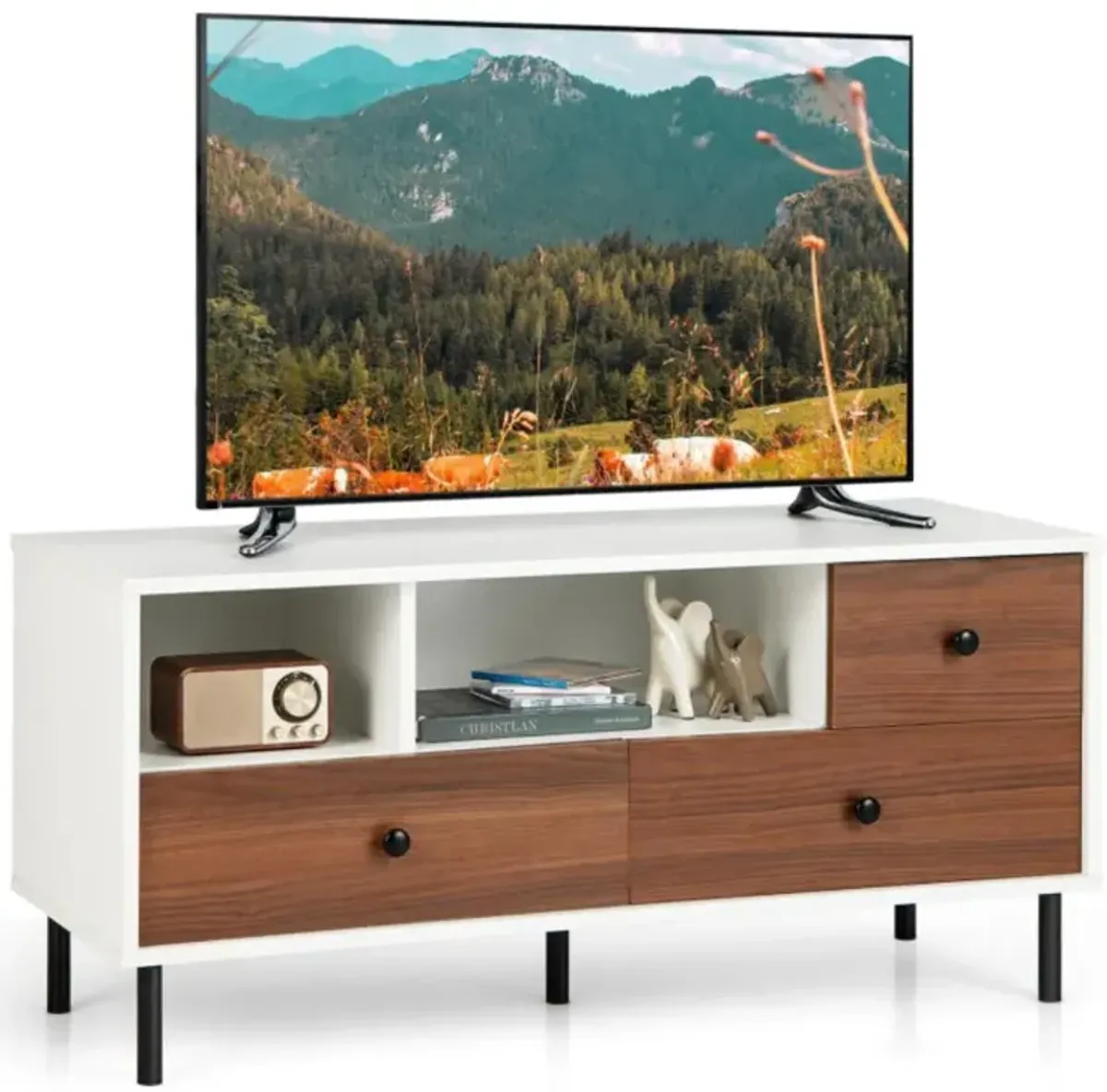 Hivvago Mid-Century TV Stand for 50-inch TVs with 2 Cubbies and 3 Drawers