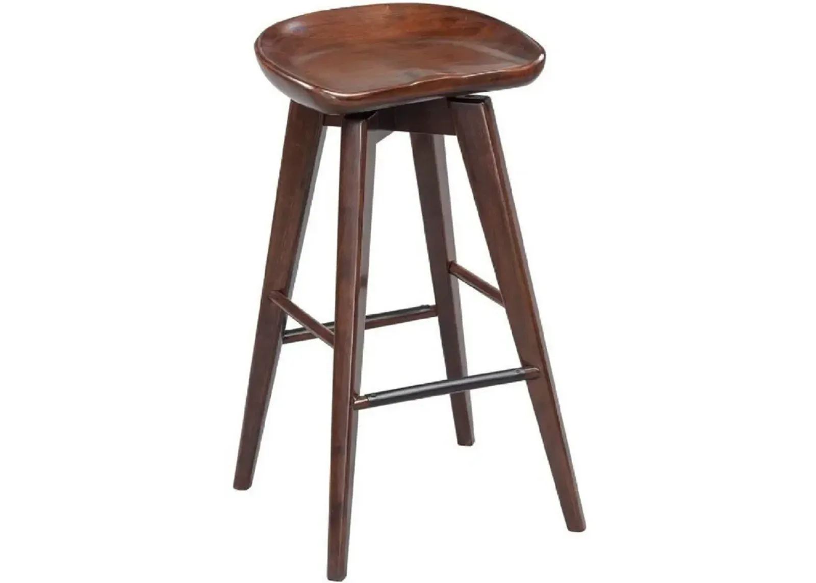 Contoured Seat Wooden Frame Swivel Barstool with Angled Legs, Natural Brown-Benzara