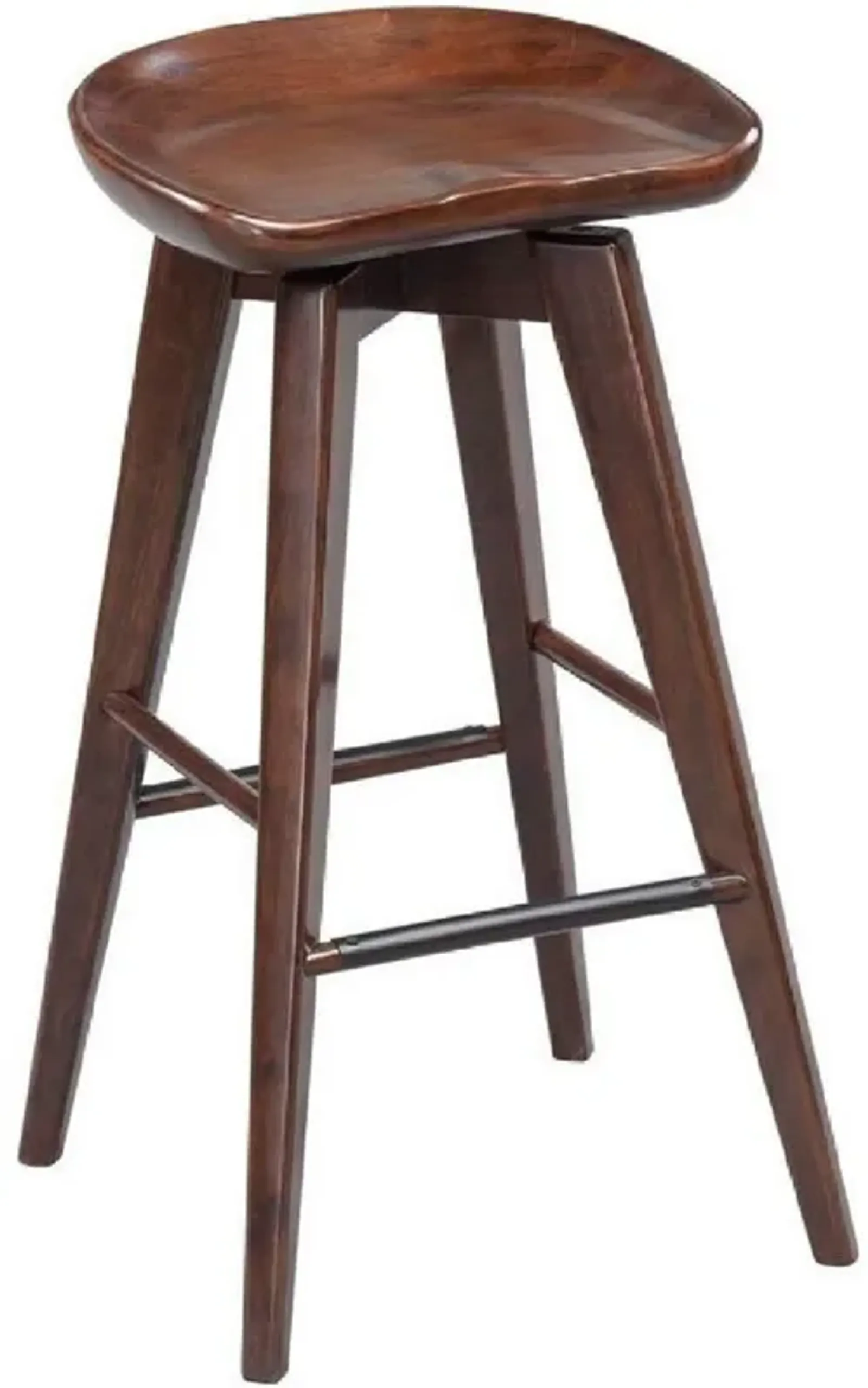 Contoured Seat Wooden Frame Swivel Barstool with Angled Legs, Natural Brown-Benzara