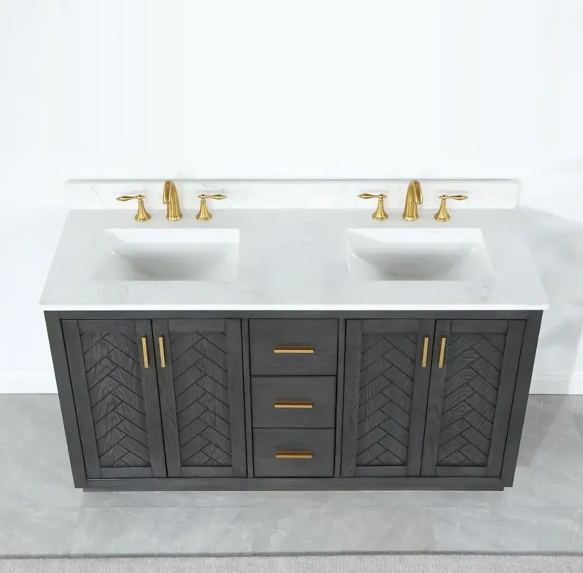 Altair 60 Double Bathroom Vanity Set in Brown Oak without Mirror